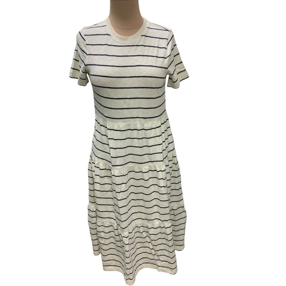 MARINE LAYER Vintage Slub Midi Dress Antique White Black Stripes  Size SMALL